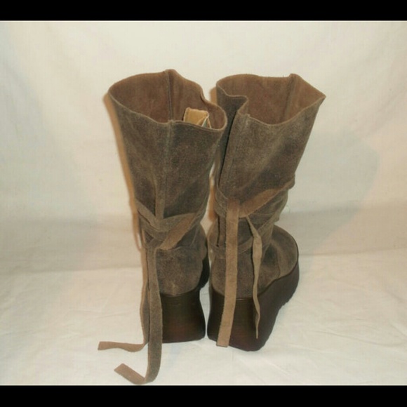 SOLD Vtg  Tieup Chunky Wedge Heel Bondage Boots - Picture 4 of 4