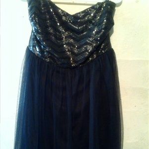 Strapless black sequence dress