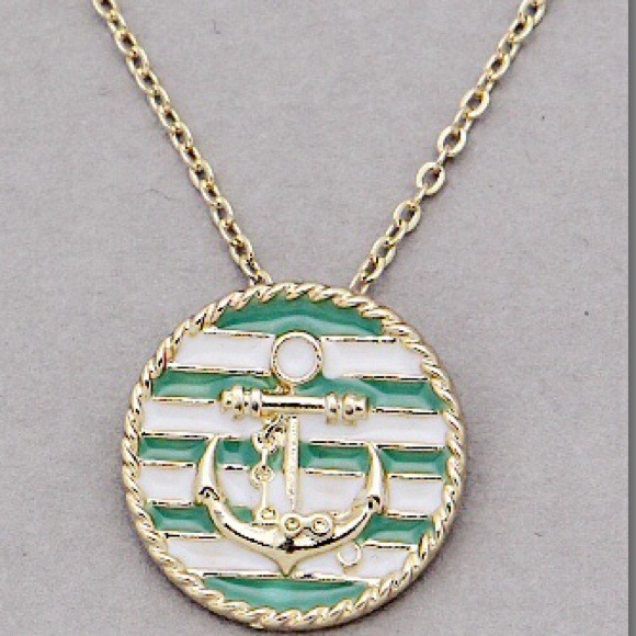 Mint & white striped anchor necklace - Picture 2 of 4