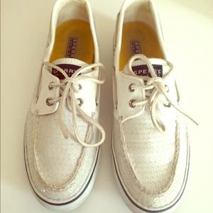 White sequin Sperry's