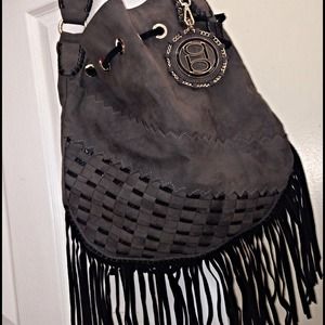 Bebe Black/Grey fringe purse