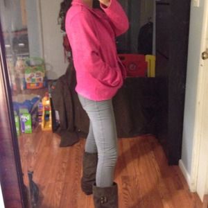 Pink patterned sweatshirt material blazer