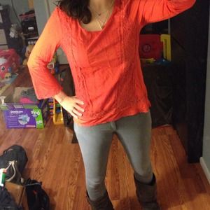 Kenar coral colored lace shirt