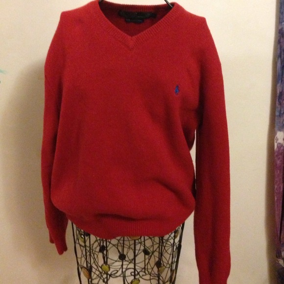 Red V-Neck Polo Pull Over