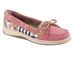 Sperry top siders! Worn 2ce! Red and plaid!