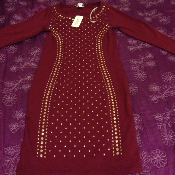 Tight Forever 21 Maroon Dress with gold studs