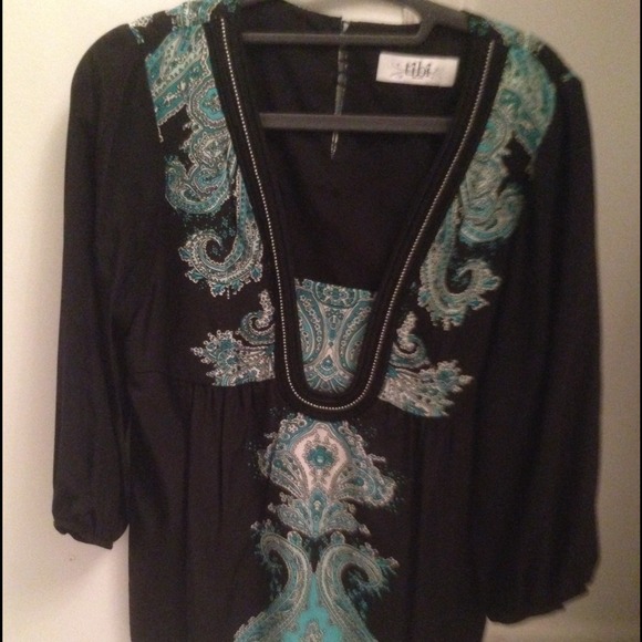 Tibi top black and turquoise.