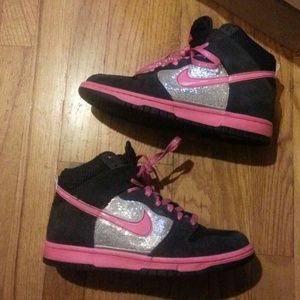 *hold*Nike pink and silver sequined dunk high