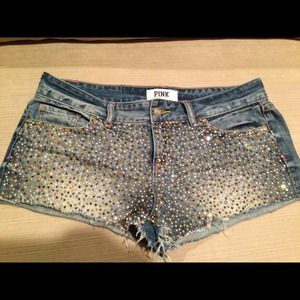Victoria secret pink denim short bling Rhine stone