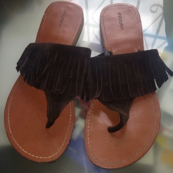 Brown fringe sandals