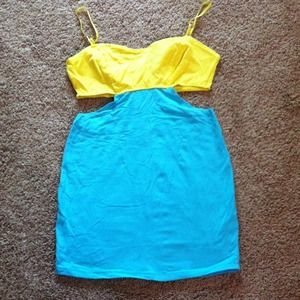 Charlotte Russe blue and yellow open sides dress