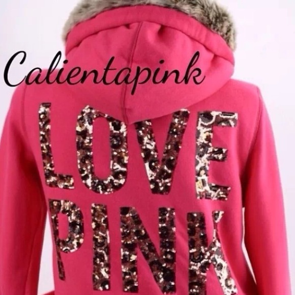 Victoria secret pink leopard cheetah sequin fur