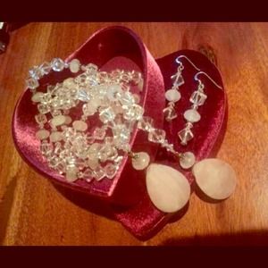 Pink Quartz Swarovski Necklace & Earrings Set