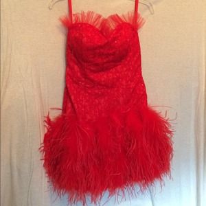 Custom made RED feather dress NWOT!