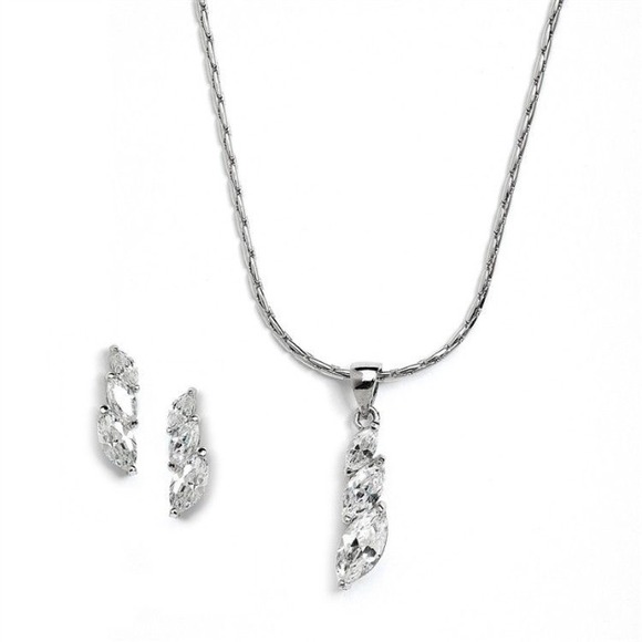 Mariell Jewelry - .925 Silver Cz Marquis Necklace Earring Set
