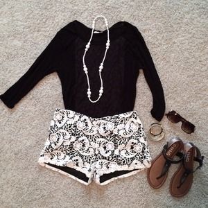 Adorable black and white crochet shorts