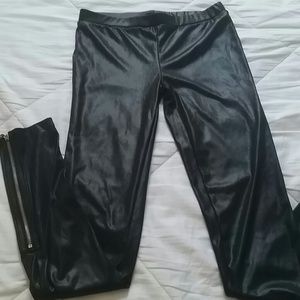 Miley Cyrus black silky leather pants clubwear