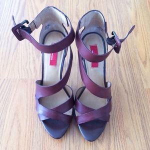 Brown leather strappy heels