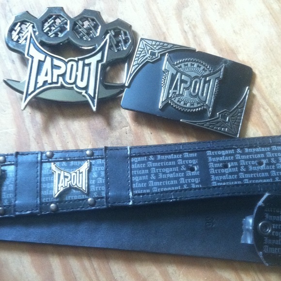Two tapout belt buckles and a tapout belt