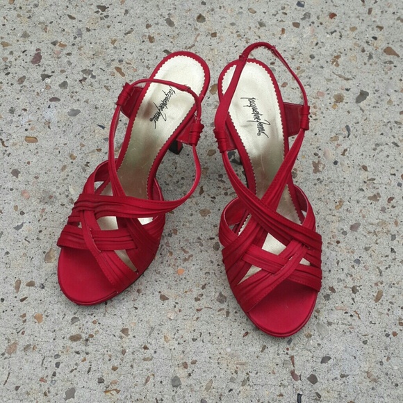 Red satin heels