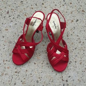 Red satin heels
