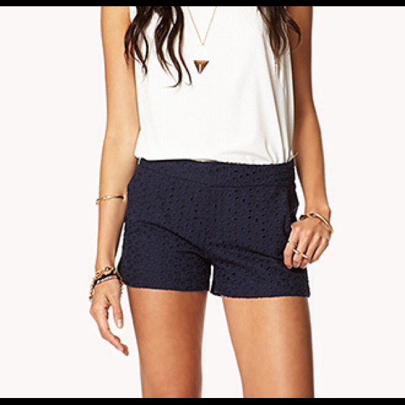 Navy - Eyelet Shorts