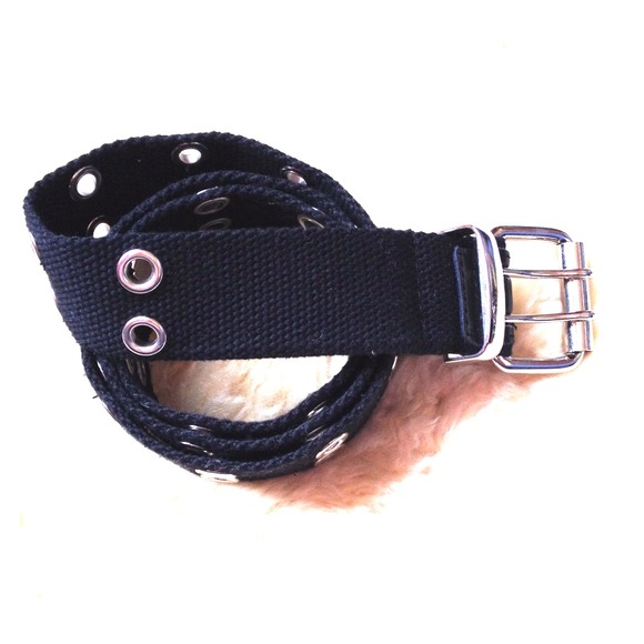 41" Black Cloth Belt with Metal Holes
