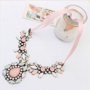 Pink Ribbon Crystal Bohemian Statement Necklace