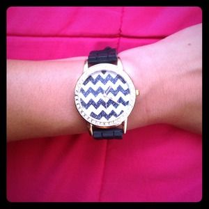 Black and white striped watch.
