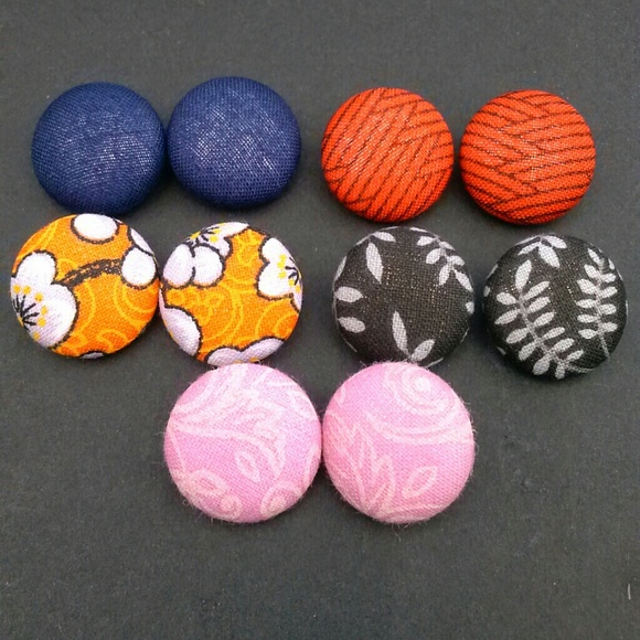 Five Pair Fabric Button Earrings.