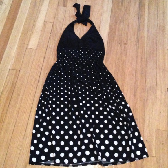 Black dress with white polka dots