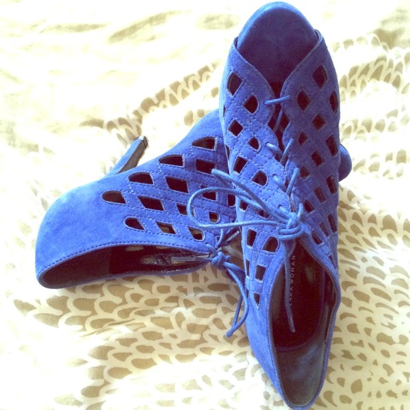 Zara Blue Suede Intricate Strappy Lace-Up Pumps