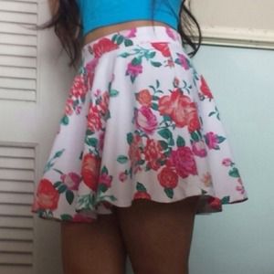 White floral skater skirt