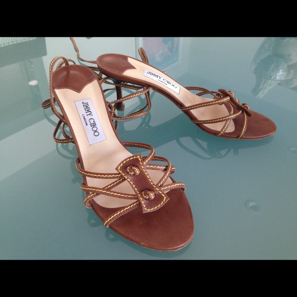 Jimmy Choo Brown Yellow Leather Strappy heels
