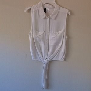 White cropped front-tie top