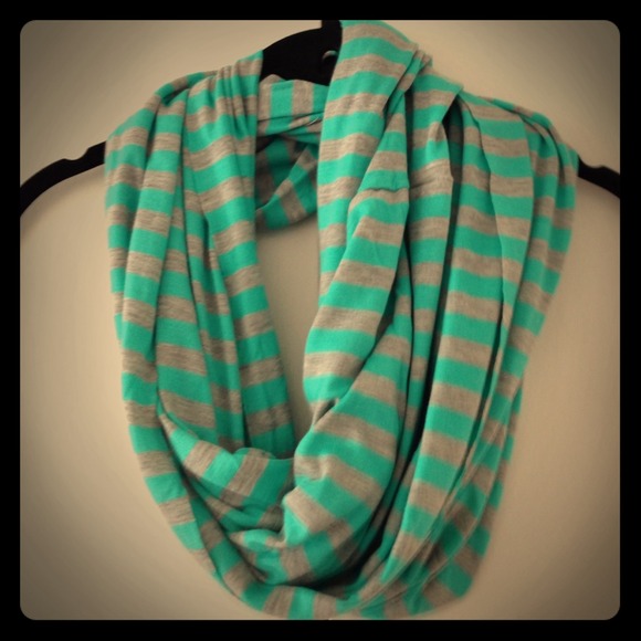 Teal and heather gray stripped infinity scarf