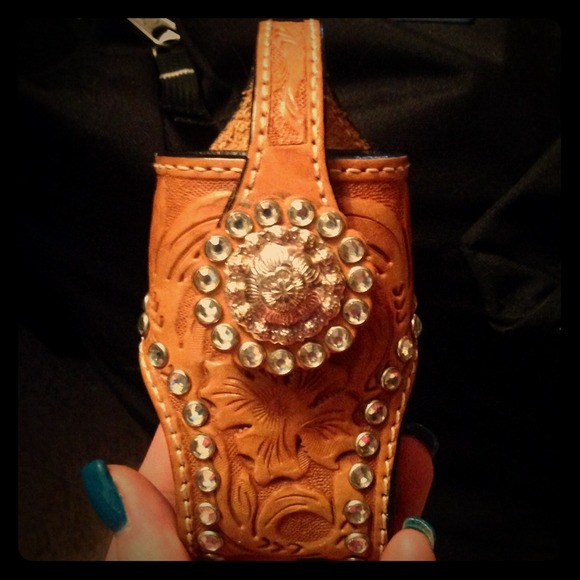 Western jeweled leather phone case