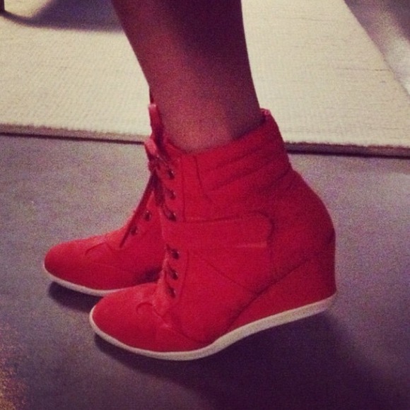Fire Engine Red Wedge Sneakers