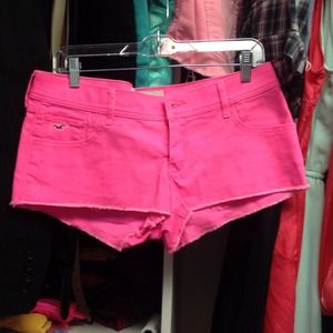 Hollister neon pink cut off shorts
