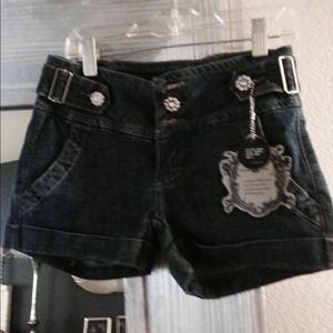 Super cute, Denim tab shorts w/ rhinestones