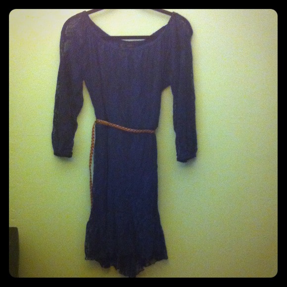 Cute navy blue lace dress with beaded belt!