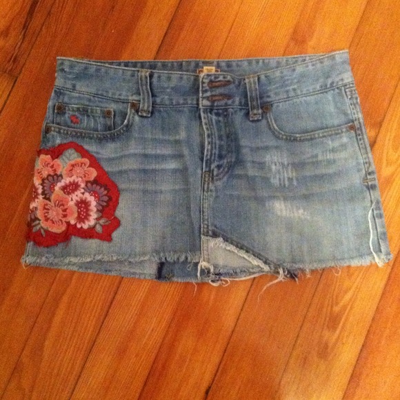 A&F jean skirt with floral patchwork