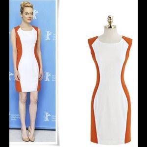 White & Orange Hourglass Sheath Dress