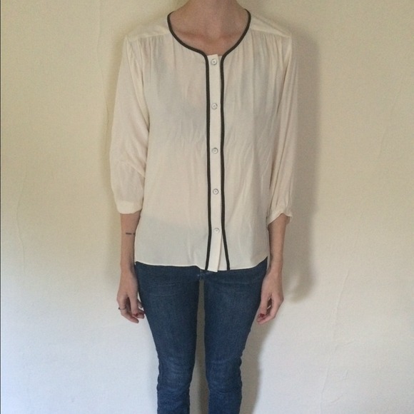 SOLD - White blouse with black trim rag & bone