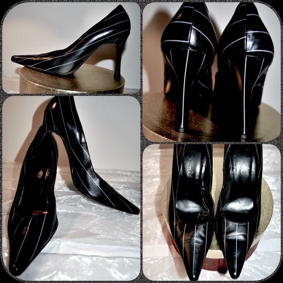 Trendy Italian Designer Leather Pinstripe Heels