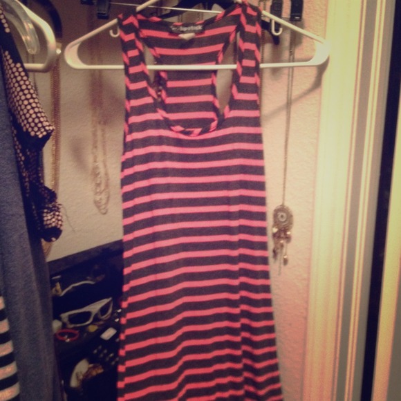 Pink and grey striped maxi dress