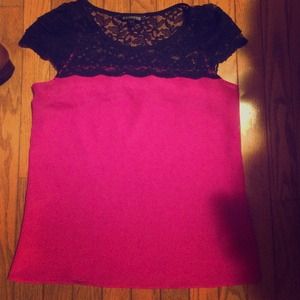 Express pink and black lace top +black&white top