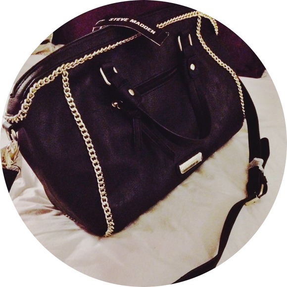 Steve Madden Handbags - Steve Madden Black & Gold Chain Accent Satchel