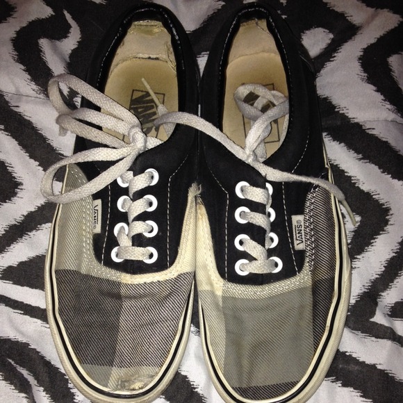 Black and grey plaid vans.