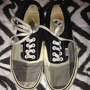 Black and grey plaid vans.